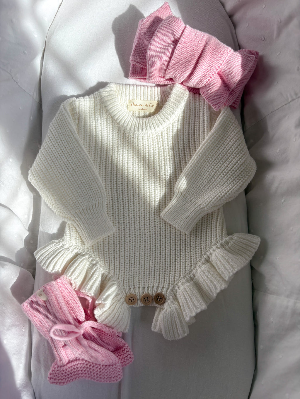 Knitted Frill Baby Romper Set - Blush Pink