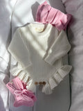 Knitted Frill Baby Romper Set - Blush Pink