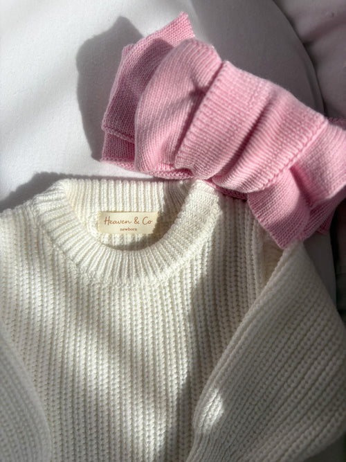 Knitted Frill Baby Romper Set - Blush Pink
