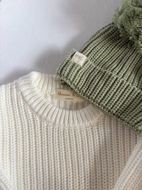 Knitted Baby Hat - Khaki Green