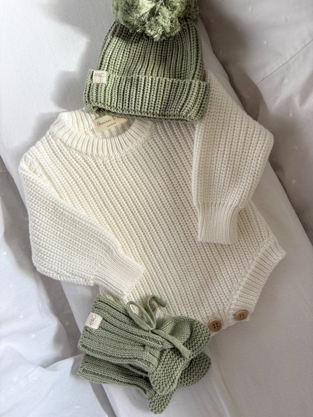Knitted Baby Romper Set - Khaki Green