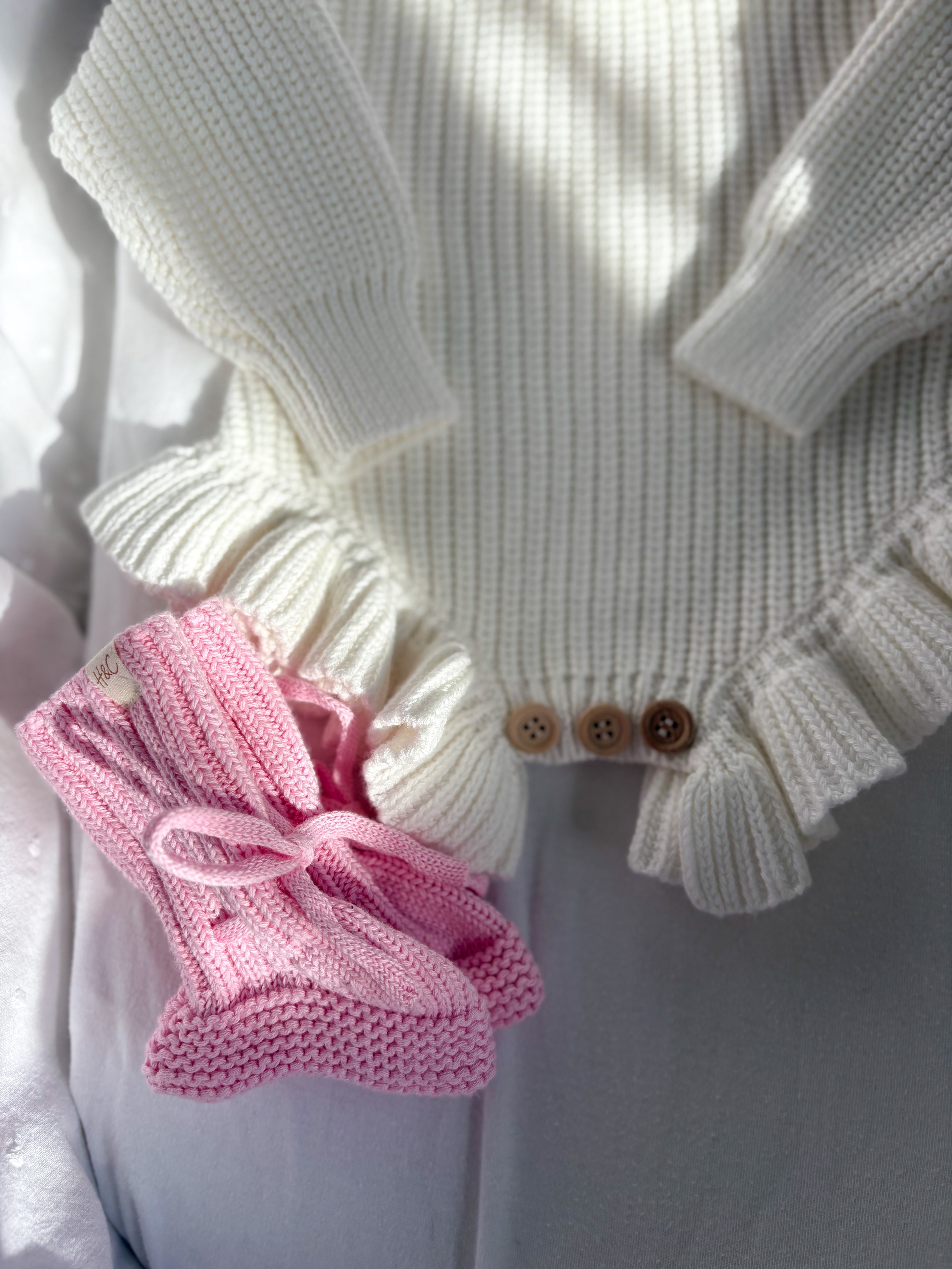 Knitted Baby Booties - Blush Pink