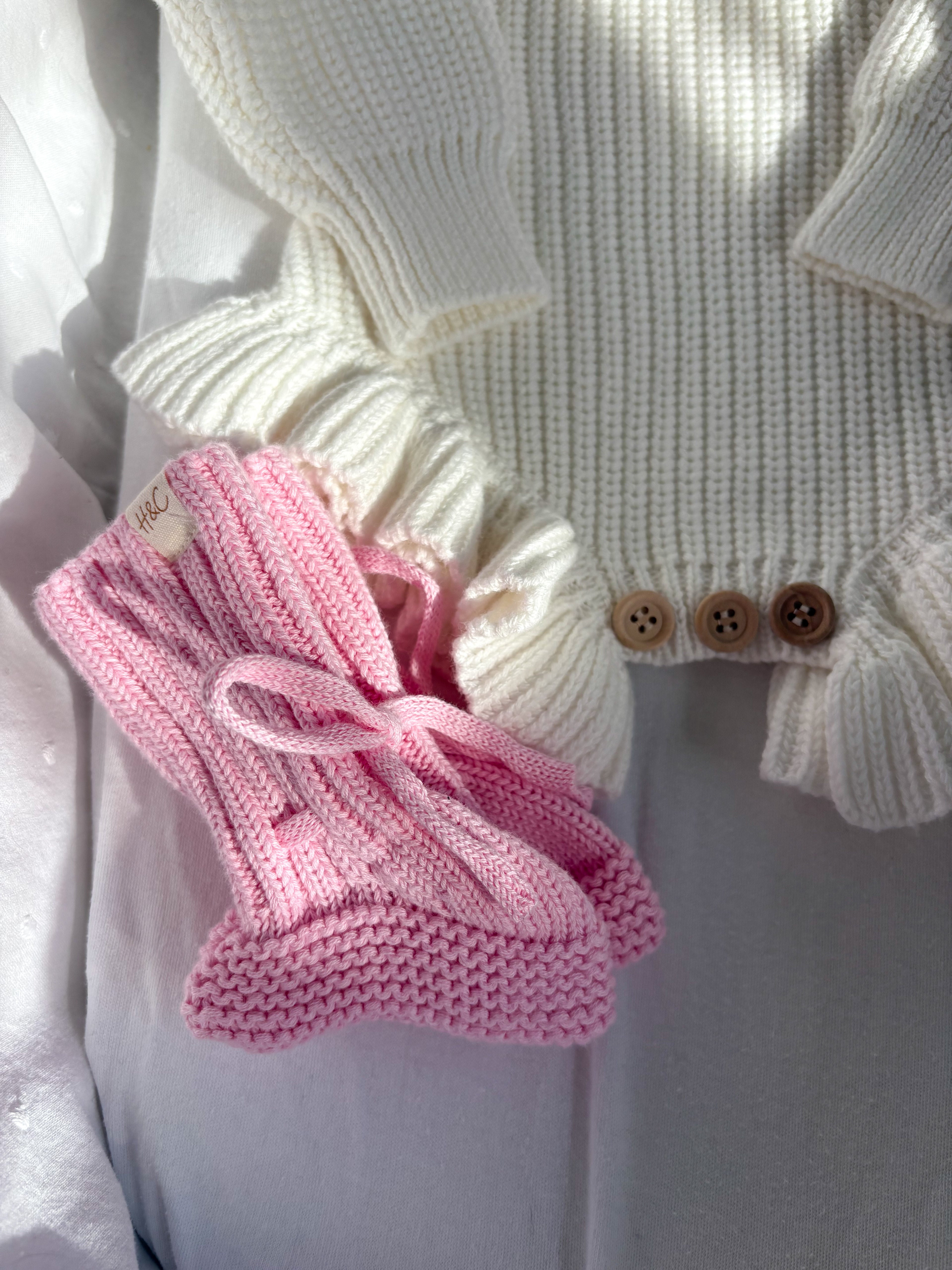 Knitted Baby Booties - Blush Pink