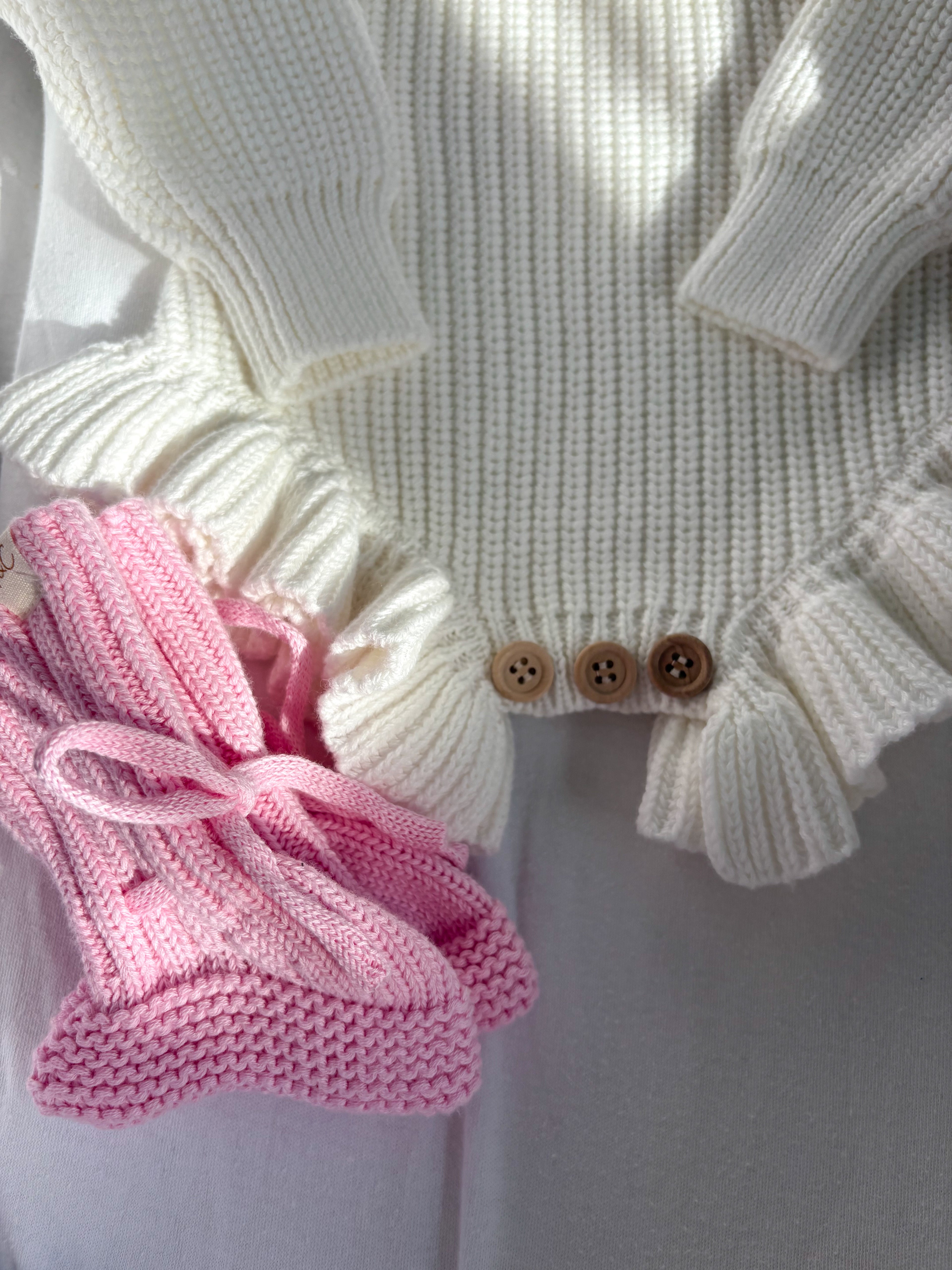 Knitted Frill Baby Romper Set - Blush Pink