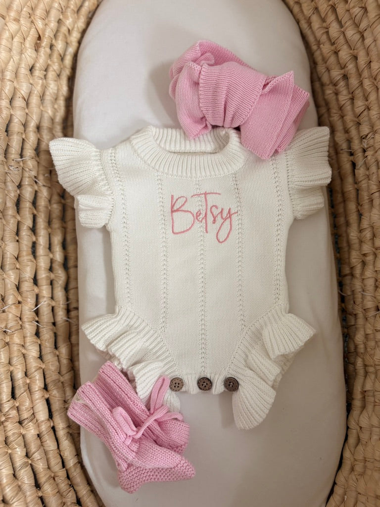 Newborn Classic Short Sleeve Frill Knit Romper