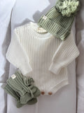 Knitted Baby Romper Set - Khaki Green