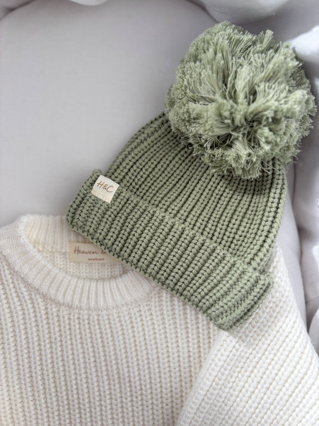 Knitted Baby Romper Set - Khaki Green