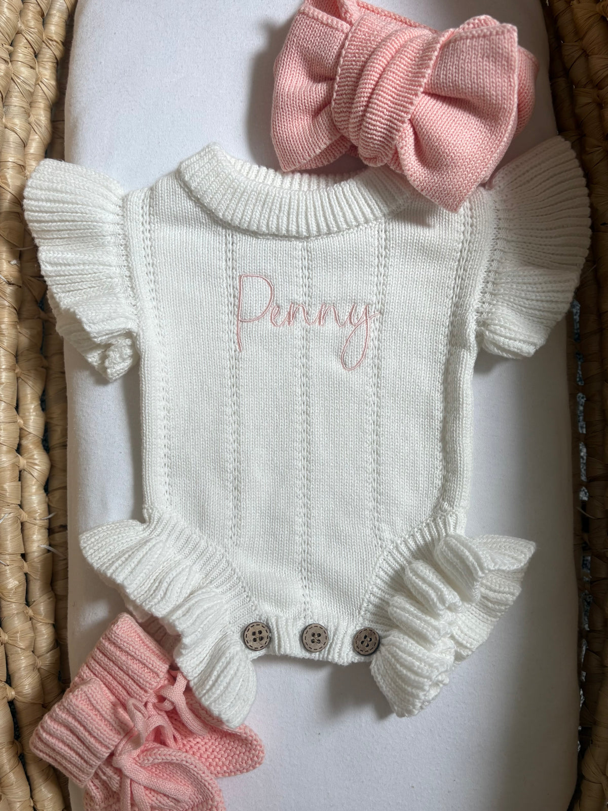 Newborn Classic Short Sleeve Frill Knit Romper