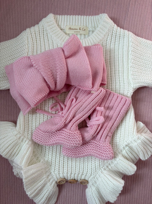 Knitted Baby Booties - Blush Pink
