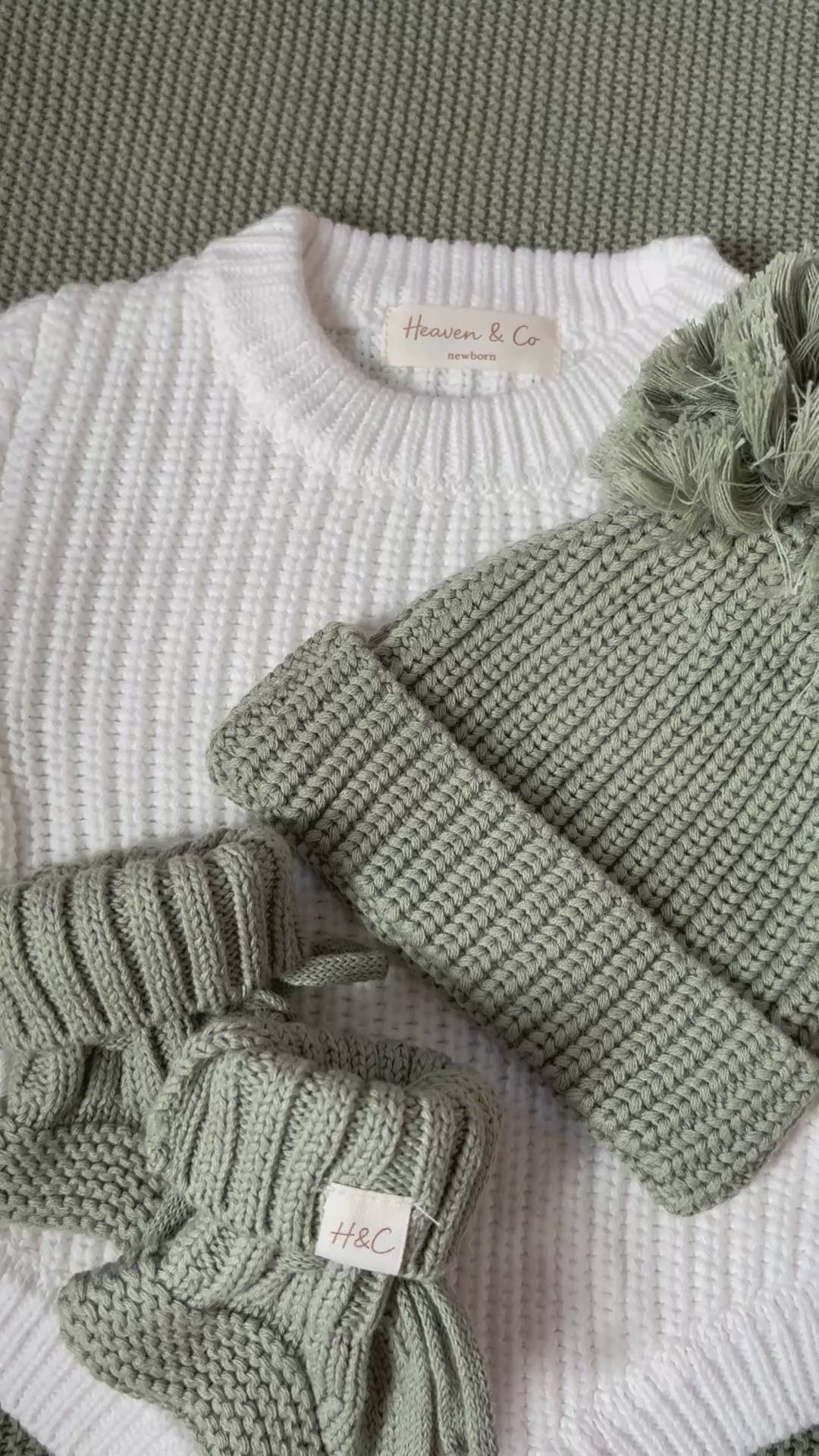 Knitted Baby Booties – Khaki Green